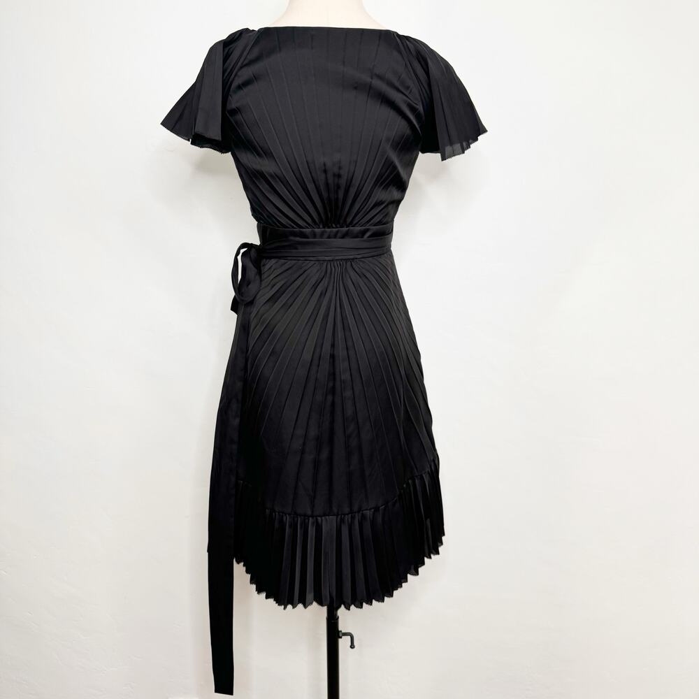 Diane Von Furstenberg Diston Wrap Dress Black Pleated Satin LBD Cocktail Size 0 - Picture 6 of 9